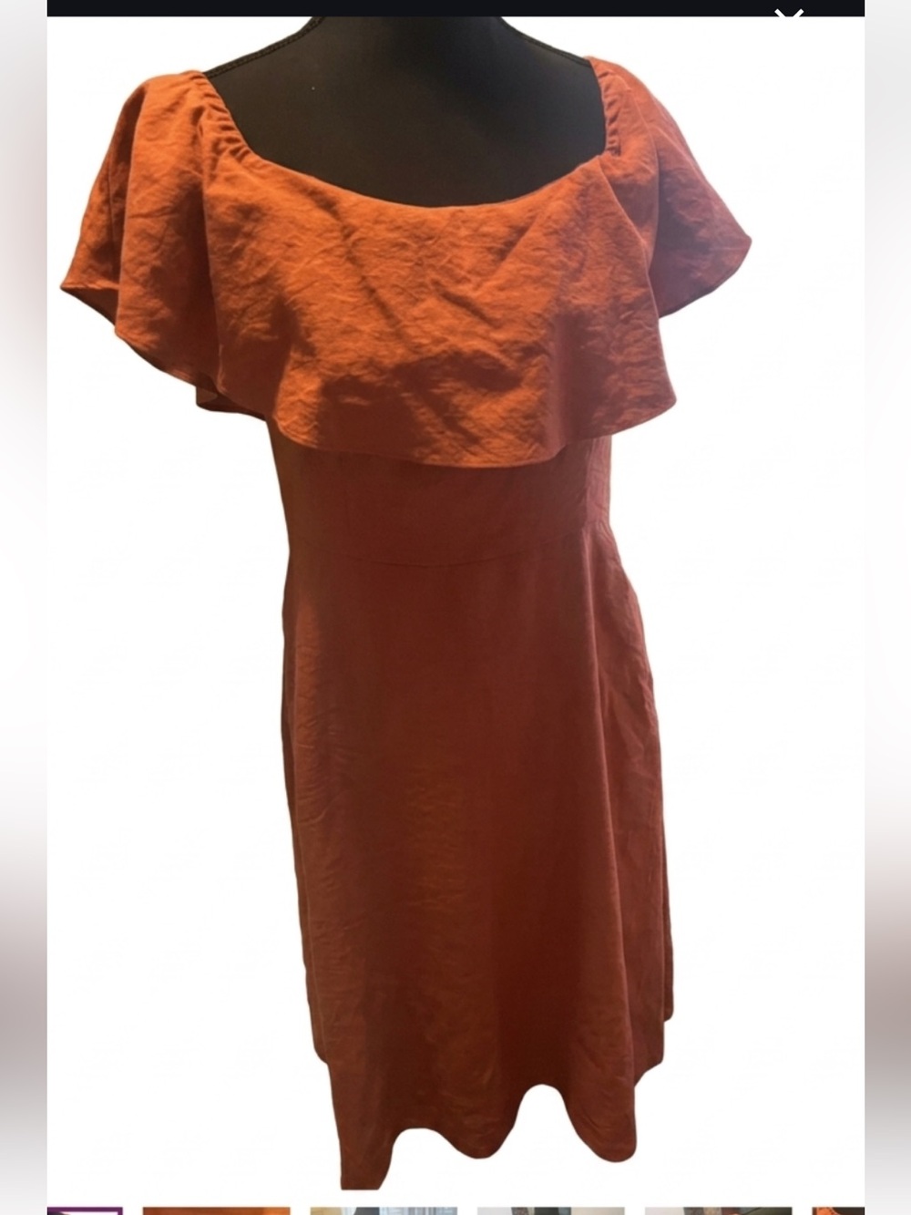 Sugarlips Orange Ruffle-Shoulder Midi Dress - Picture 3 of 9